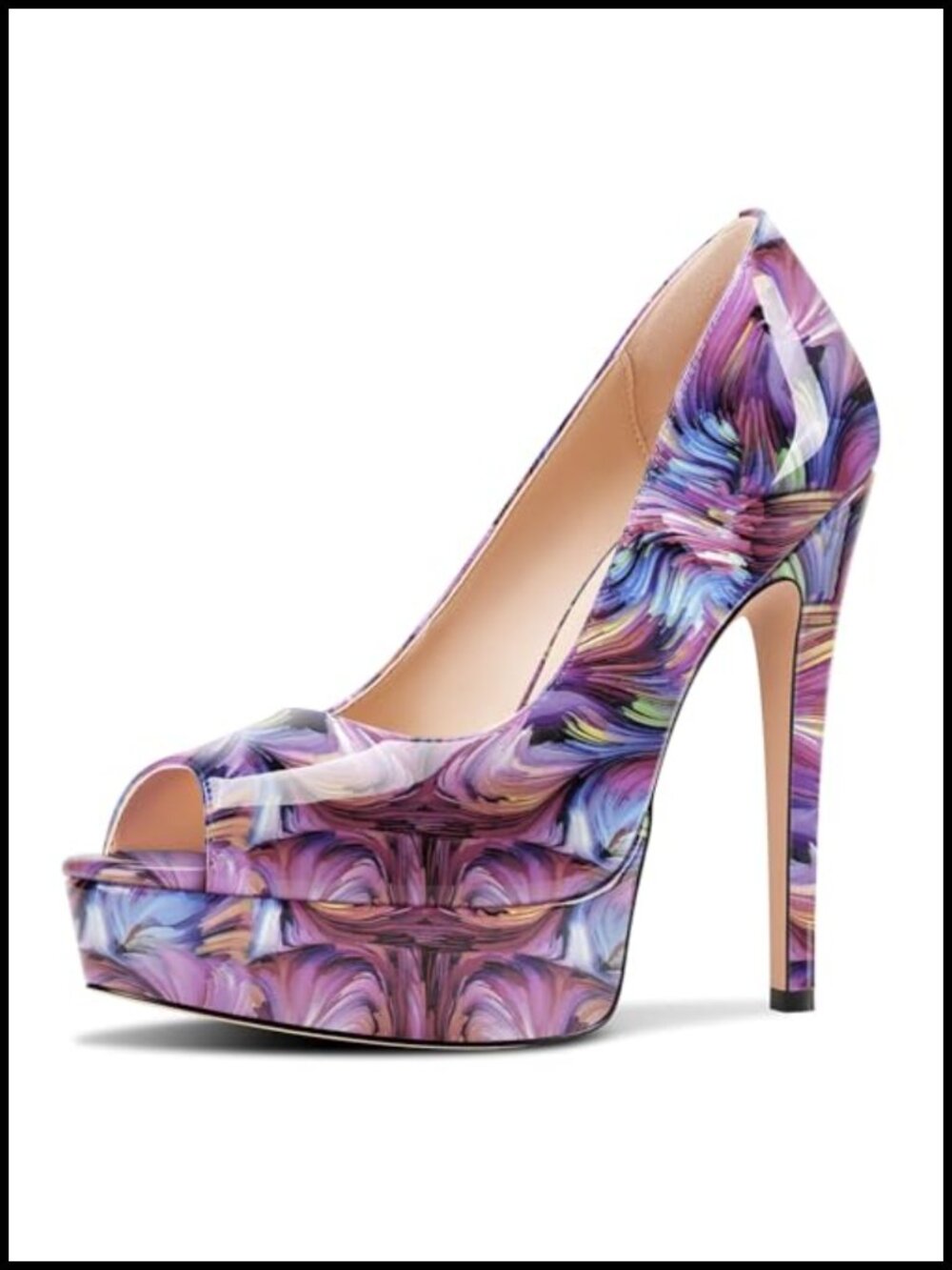 Patent Leather Peep Toe Stiletto High Platform Pumps 5.3 Inch Heels